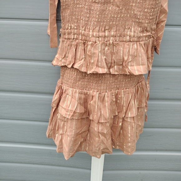House of Harlow 1960 Desert Rose Corinne Shirred Ruffle Smocked Mini Dress XS - Picture 6 of 13